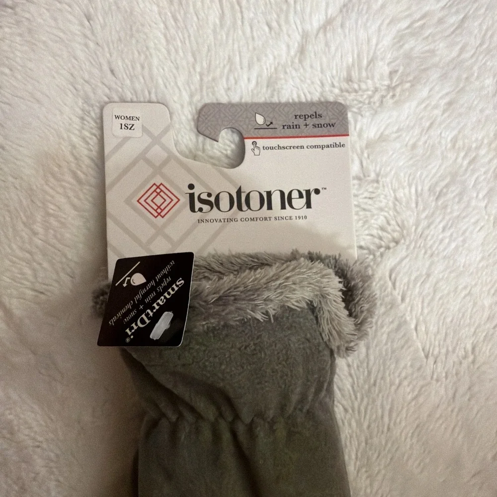 ISOTONER GLOVES WOMEN'S SMART DRI/SMART TOUCH GREY ONE ONE SIZE POLYSTER/SPANDEX - Picture 2 of 6